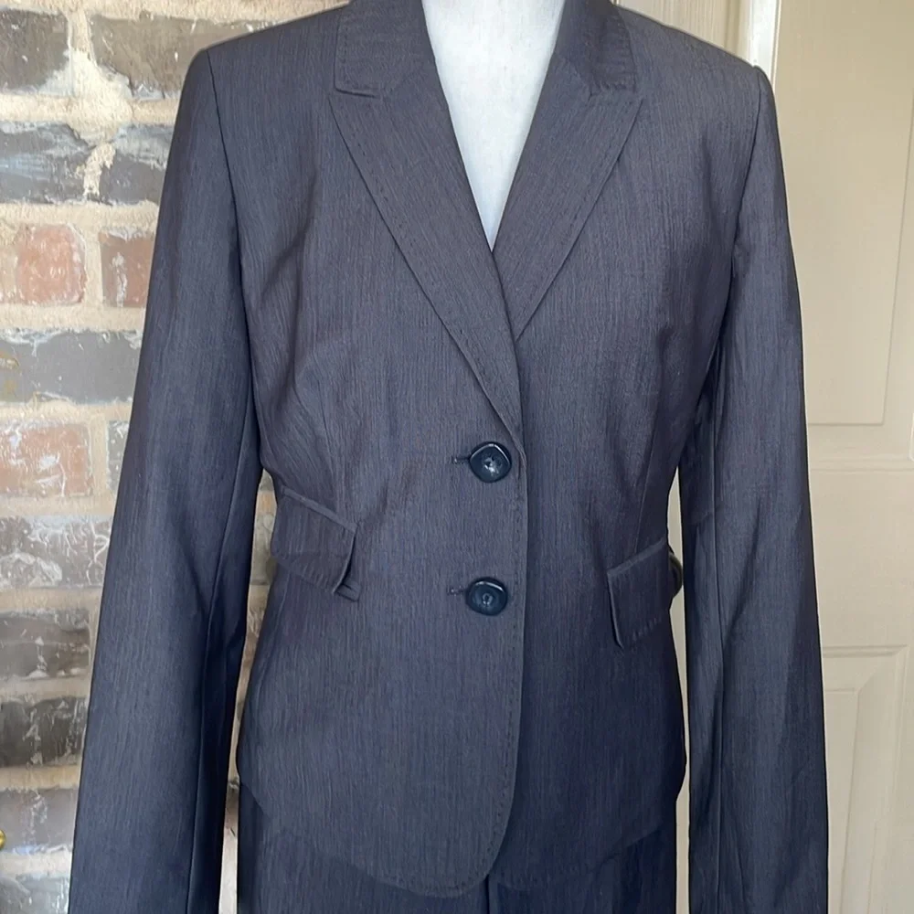 Nine West x Kasper Brown Tailored Pantsuit Polish Trousers Fitted Blazer Refined